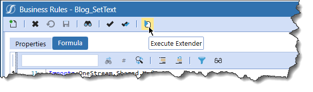 onestream user interface with execute extender selected