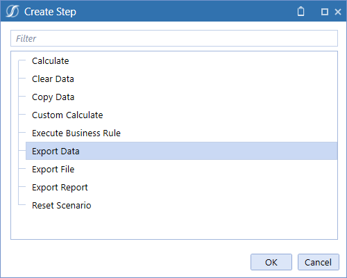onestream user interface with create step