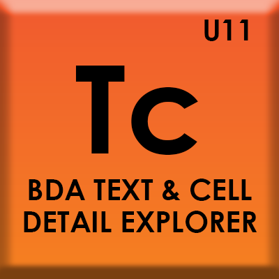 periodic table icon of bda text and cell detail explorer