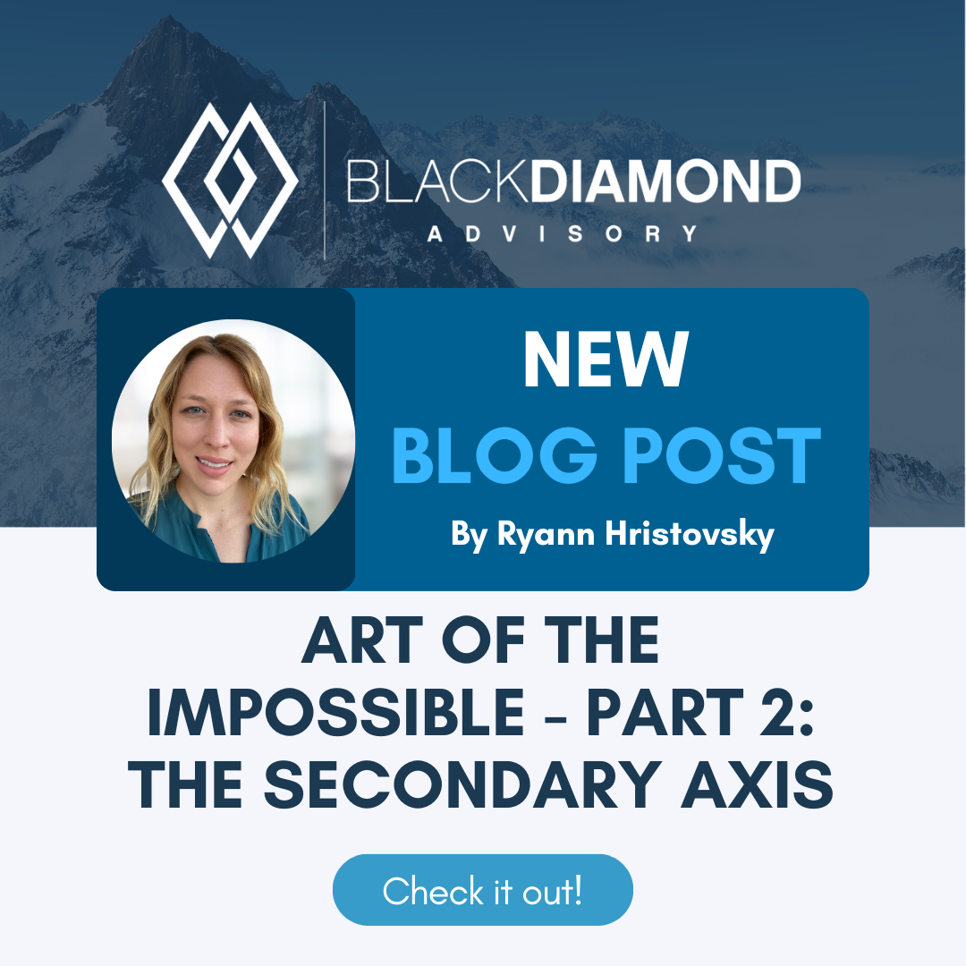 snowcapped peak with overlay of new blog post of art of the impossible the secondary axis