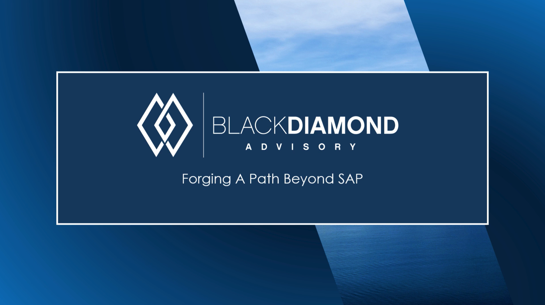 blue shapes showing a sliver of blue ocean with the black diamond advisory logo next to the words forging a path beyond sap